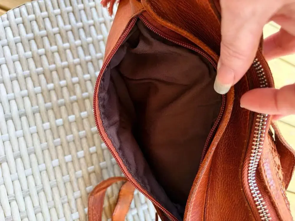 Vilenca Holland Genuine Leather Woven Crossbody Hobo Bag
